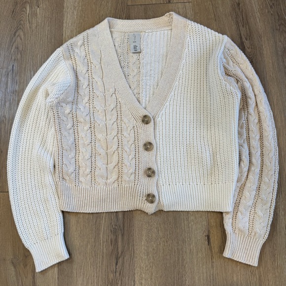 Joie Sweaters - Joie Cream Cable Knit Cardigan Sweater Medium V Neck Buttons Long Sleeve
